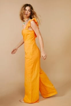 Dobby Texture Ruffle Wide Leg Jumpsuit 11 Dobby Texture Ruffle Wide Leg Jumpsuit -Nasty Gal Sales Store Sales womens orange dobby texture ruffle wide leg jumpsuit 5