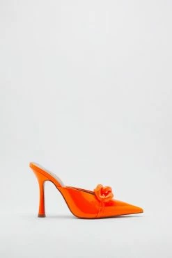 Faux Leather Chain Detail Mules 5 Faux Leather Chain Detail Mules -Nasty Gal Sales Store Sales womens orange faux leather chain detail mules 1