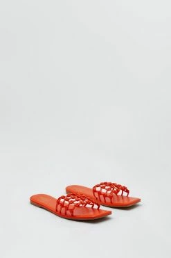 Faux Leather Woven Flat Mules 6 Faux Leather Woven Flat Mules -Nasty Gal Sales Store Sales womens orange faux leather woven flat mules 1 2