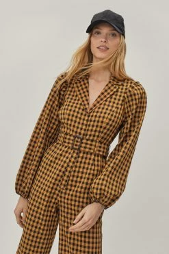 Grunge Checked Belted Tailored Jumpsuit