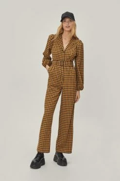 Grunge Checked Belted Tailored Jumpsuit -Nasty Gal Sales Store Sales womens orange grunge checked belted tailored jumpsuit 3