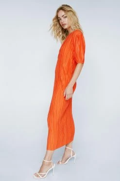 One Shoulder Plisse Midi Dress -Nasty Gal Sales Store Sales womens orange one shoulder plisse midi dress 2