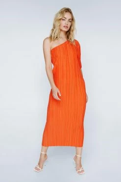 One Shoulder Plisse Midi Dress -Nasty Gal Sales Store Sales womens orange one shoulder plisse midi dress 3