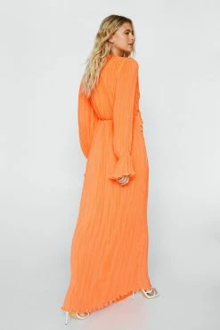 Pleated Chiffon Ruffle Maxi Dress -Nasty Gal Sales Store Sales womens orange pleated chiffon ruffle maxi dress 1