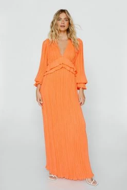 Pleated Chiffon Ruffle Maxi Dress -Nasty Gal Sales Store Sales womens orange pleated chiffon ruffle maxi dress 2