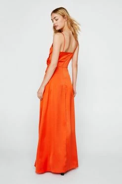 Satin V Neck Wrap Maxi Dress -Nasty Gal Sales Store Sales womens orange satin v neck slit maxi dress 12