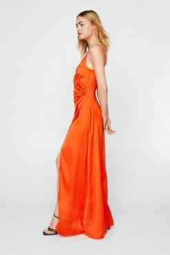 Satin V Neck Wrap Maxi Dress -Nasty Gal Sales Store Sales womens orange satin v neck slit maxi dress 7