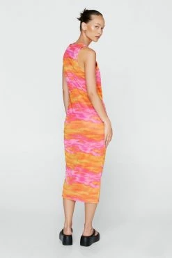 Tie Dye Mesh Sleeveless Midi Dress -Nasty Gal Sales Store Sales womens orange tie dye mesh sleeveless midi dress 2