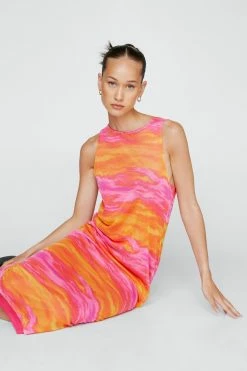 Tie Dye Mesh Sleeveless Midi Dress