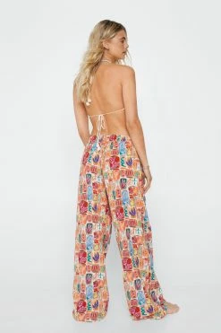 Tile Print Wide Leg Two Piece Pants -Nasty Gal Sales Store Sales womens orange tile print wide leg two piece pants 2