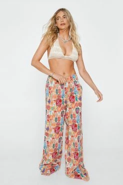 Tile Print Wide Leg Two Piece Pants -Nasty Gal Sales Store Sales womens orange tile print wide leg two piece pants 3