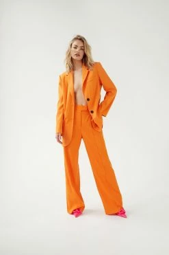 Twill Tailored Straight Leg Pants -Nasty Gal Sales Store Sales womens orange twill tailored straight leg pants 1