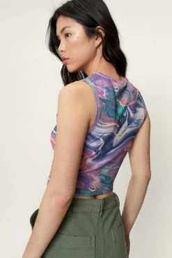 Abstract Marble Mesh Tank Top 6 Abstract Marble Mesh Tank Top -Nasty Gal Sales Store Sales womens pink abstract marble mesh tank top 1 2
