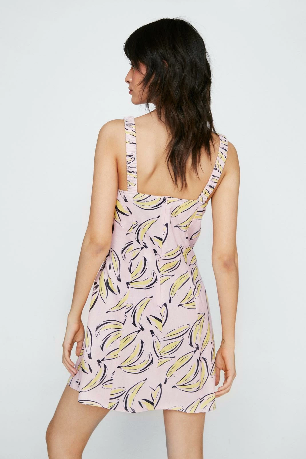 Banana Print Ruched Front Mini Dress 3 Banana Print Ruched Front Mini Dress - Image 3