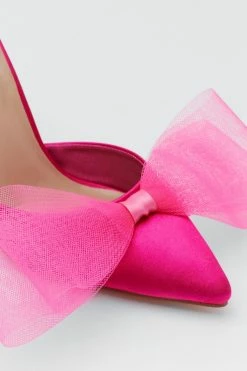 Bow Detail Satin Strappy Court Heels -Nasty Gal Sales Store Sales womens pink bow detail satin strappy court heels 2
