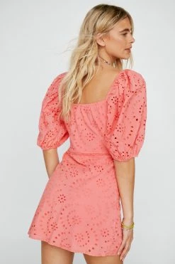 Broderie Button Through Mini Dress -Nasty Gal Sales Store Sales womens pink broderie button through mini dress 2