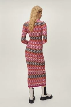 Contrast Stripe Button Knitted Maxi Dress -Nasty Gal Sales Store Sales womens pink contrast stripe button knitted maxi dress 5