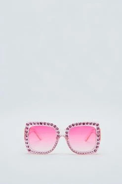 Diamante Oversized Color Lense Glasses 5 Diamante Oversized Color Lense Glasses -Nasty Gal Sales Store Sales womens pink diamante oversized color lense glasses 1