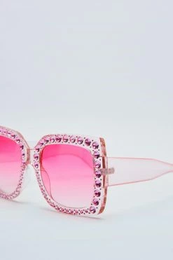 Diamante Oversized Color Lense Glasses 6 Diamante Oversized Color Lense Glasses -Nasty Gal Sales Store Sales womens pink diamante oversized color lense glasses 2