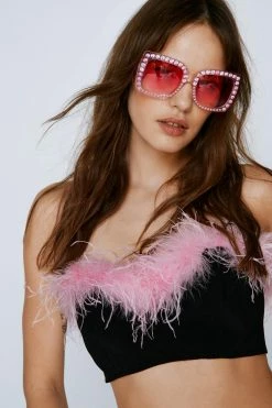 Diamante Oversized Color Lense Glasses 7 Diamante Oversized Color Lense Glasses -Nasty Gal Sales Store Sales womens pink diamante oversized color lense glasses 3