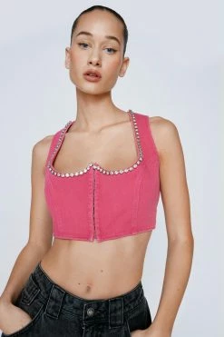 Alternative view of Diamante Trim Twill Crop Top