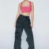 Diamante Trim Twill Crop Top