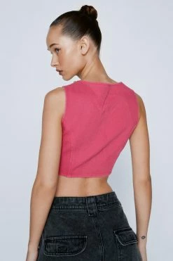 Diamante Trim Twill Crop Top 6 Diamante Trim Twill Crop Top -Nasty Gal Sales Store Sales womens pink diamante trim twill crop top 2