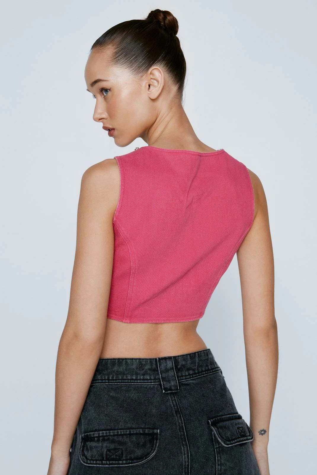 Diamante Trim Twill Crop Top 3 Diamante Trim Twill Crop Top - Image 3
