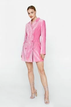 Double Breasted Velvet Blazer Dress -Nasty Gal Sales Store Sales womens pink double breasted velvet blazer dress 3