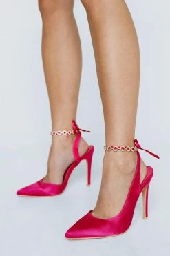 Embellished Satin Strappy Court Heel 7 Embellished Satin Strappy Court Heel -Nasty Gal Sales Store Sales womens pink embellished satin strappy court heel 1 3