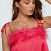 Feather Trim Satin Nighty Slip Dress