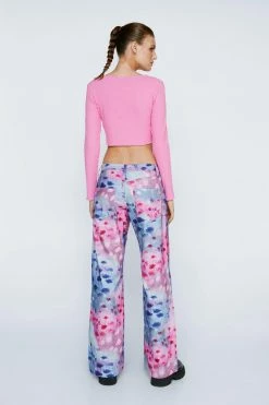 Floral Print Slouchy Wide Leg Jeans -Nasty Gal Sales Store Sales womens pink floral print slouchy wide leg jeans 2