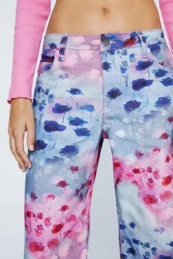 Floral Print Slouchy Wide Leg Jeans