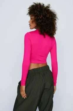 Front Cut Out Detail Long Sleeved Top -Nasty Gal Sales Store Sales womens pink front cut out detail long sleeved top 2