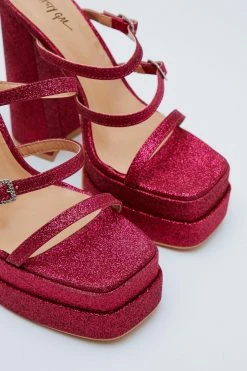 Glitter Strappy Platform Heels -Nasty Gal Sales Store Sales womens pink glitter strappy platform heels 1 2