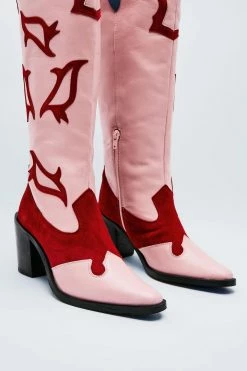 Leather Color Block Western Boots -Nasty Gal Sales Store Sales womens pink leather color block western boots 2