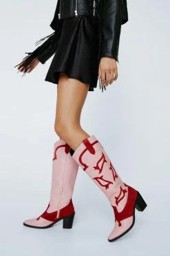 Leather Color Block Western Boots -Nasty Gal Sales Store Sales womens pink leather color block western boots 3