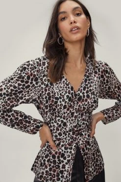 Long Sleeve Button Through Printed Blouse 7 Long Sleeve Button Through Printed Blouse -Nasty Gal Sales Store Sales womens pink long sleeve button through printed blouse 3