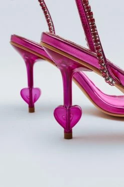 Metallic Diamante 2 Part Heart Heel -Nasty Gal Sales Store Sales womens pink metallic diamante 2 part heart heel 1 2