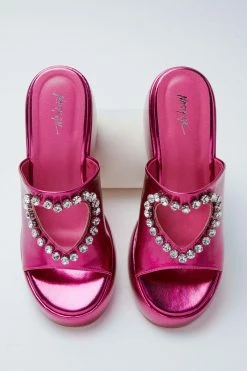 Metallic Diamante Heart Cut Out Wedge Sandal -Nasty Gal Sales Store Sales womens pink metallic diamante heart cut out wedge sandal 2
