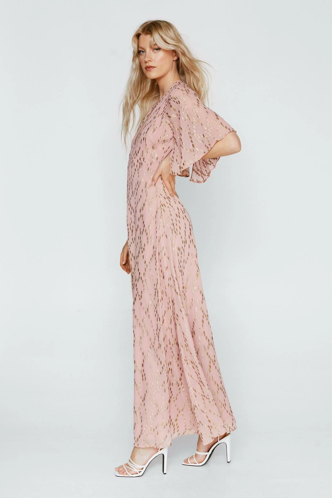 Metallic Spot Angel Sleeve Maxi Dress 2 Metallic Spot Angel Sleeve Maxi Dress - Image 2