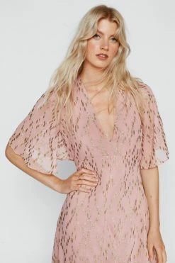 Metallic Spot Angel Sleeve Maxi Dress