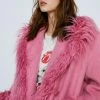Petite Faux Fur Trim Wool Coat