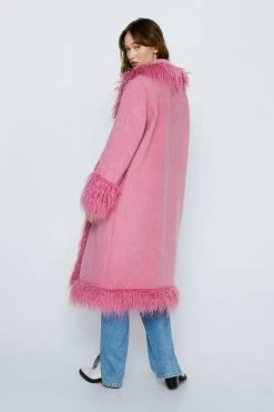 Petite Faux Fur Trim Wool Coat 6 Petite Faux Fur Trim Wool Coat -Nasty Gal Sales Store Sales womens pink petite faux fur trim wool coat 1 2