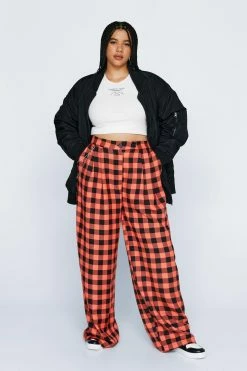 Plus Size Chain Detail Wide Leg Check Pants -Nasty Gal Sales Store Sales womens pink plus size chain detail wide leg check pants 3