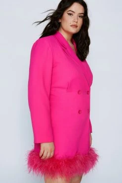 Plus Size Feather Hem Blazer Dress 5 Plus Size Feather Hem Blazer Dress -Nasty Gal Sales Store Sales womens pink plus size feather hem blazer dress 1