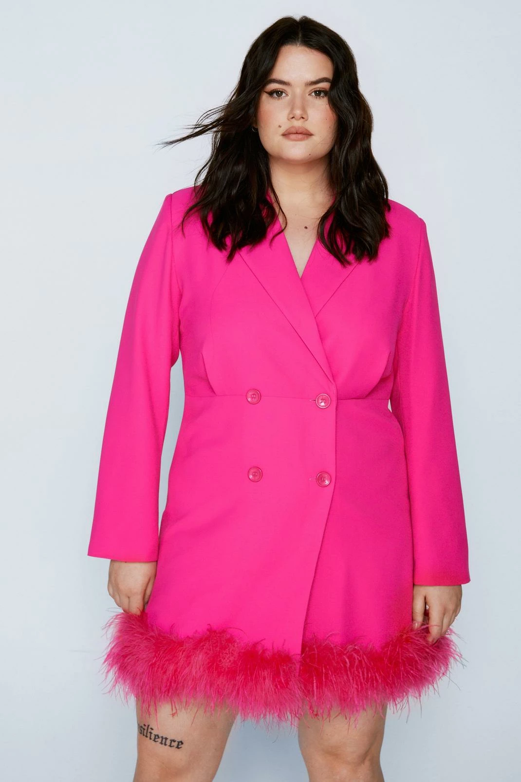 Plus Size Feather Hem Blazer Dress 4 Plus Size Feather Hem Blazer Dress - Image 4