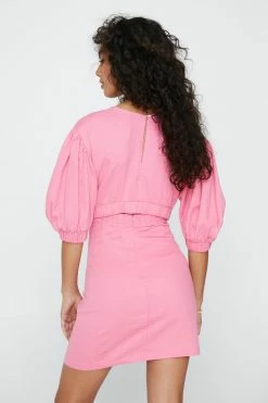 Puff Sleeve V-Neckline Mini Dress 6 Puff Sleeve V-Neckline Mini Dress -Nasty Gal Sales Store Sales womens pink puff sleeve v neckline mini dress 2