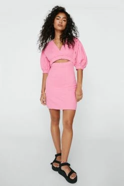 Puff Sleeve V-Neckline Mini Dress