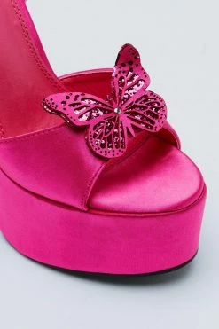 Satin Butterfly Platform 2 Part Heel -Nasty Gal Sales Store Sales womens pink satin butterfly platform 2 part heel 1 2